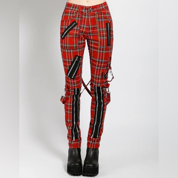 Tripp nyc Pants - TRIPP NYC CLASSIC SLIM LEG BONDAGE PANT RED PLAID